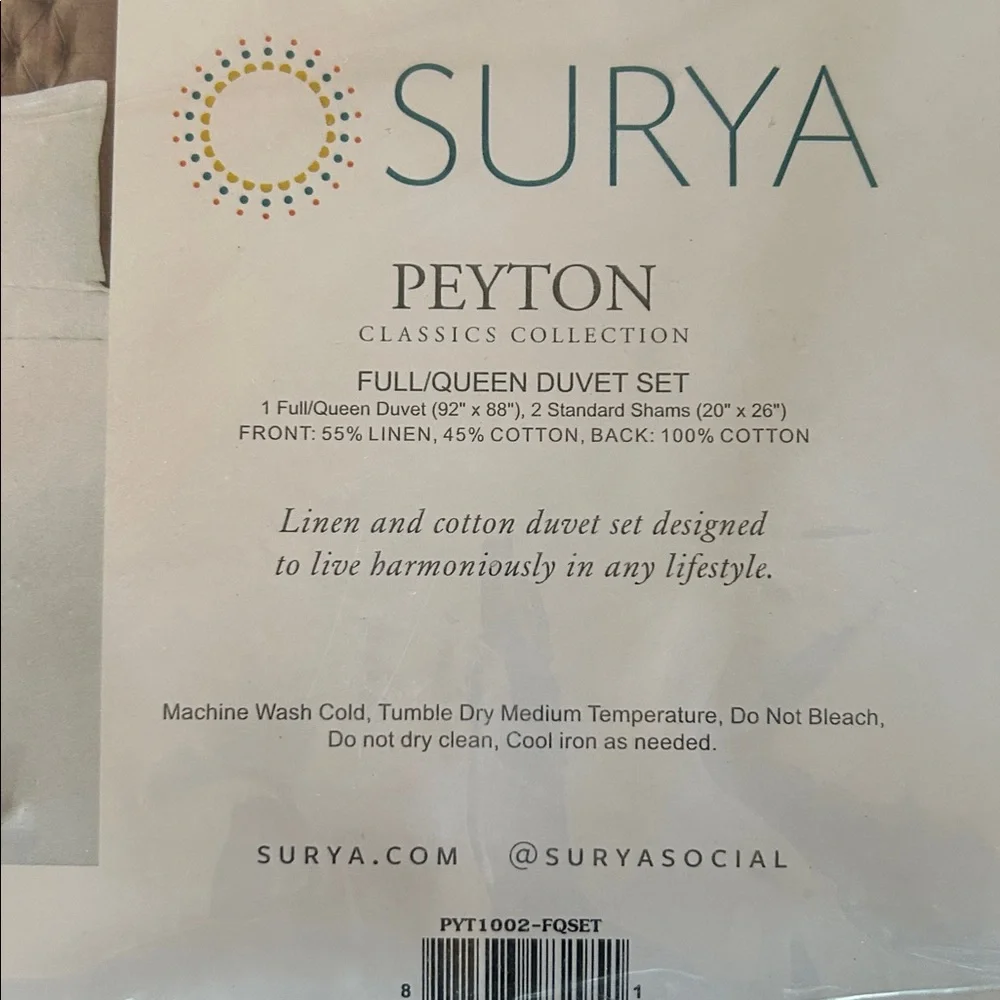 Surya Peyton Classics Full/Queen Duvet Set in Natural Cream